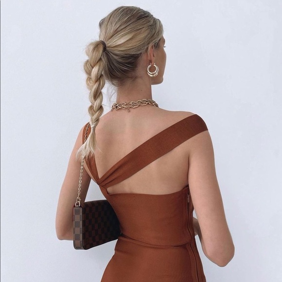 NWOT HOUSE OF CB AINA BROWN BANDAGE DRESS - Picture 7 of 11